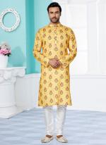 Dhupion Silk Yellow Festival Wear Printed Readymade Kurta Pajama